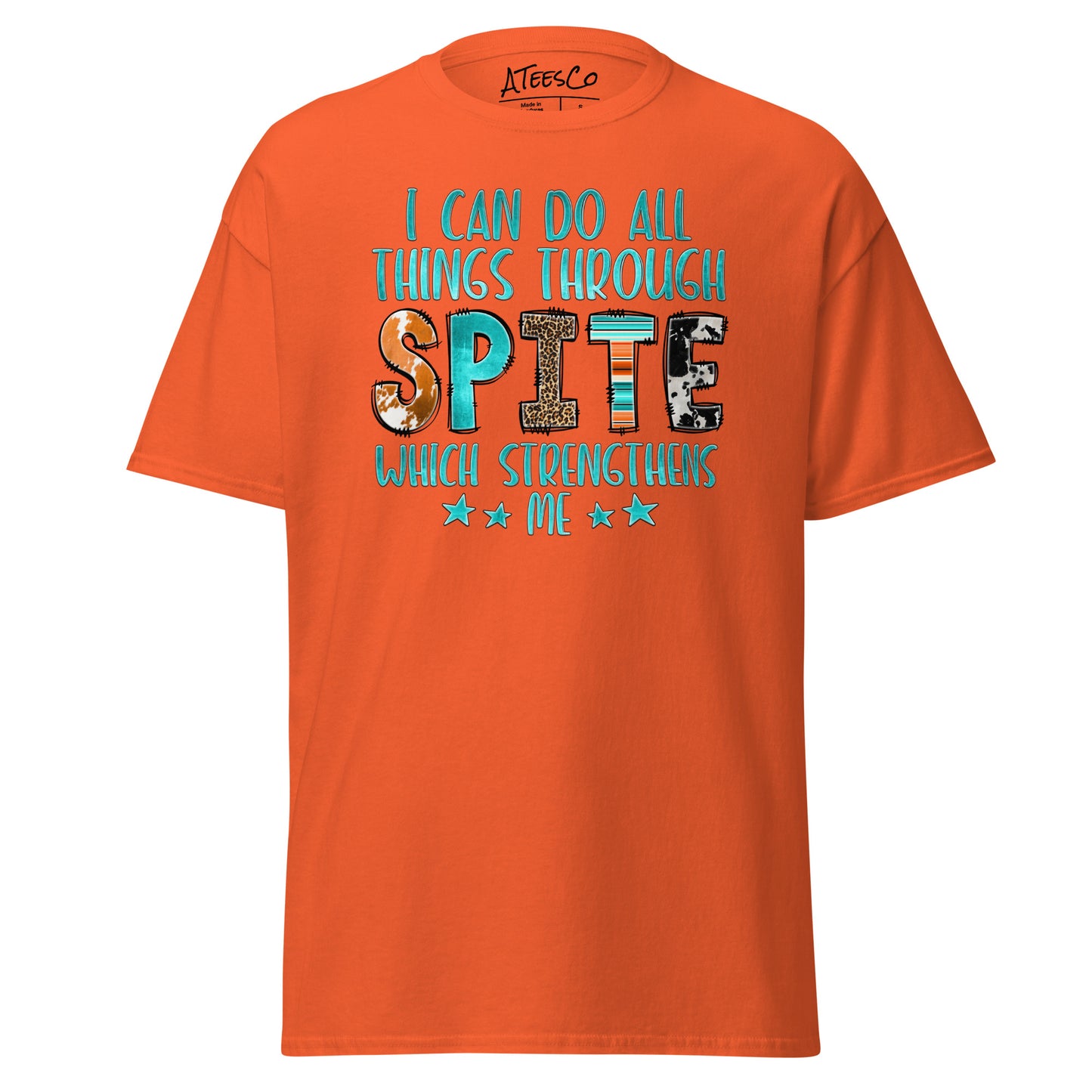 I Can Do All Things Through Spite Which Strengthens Me T-Shirt Color: Orange