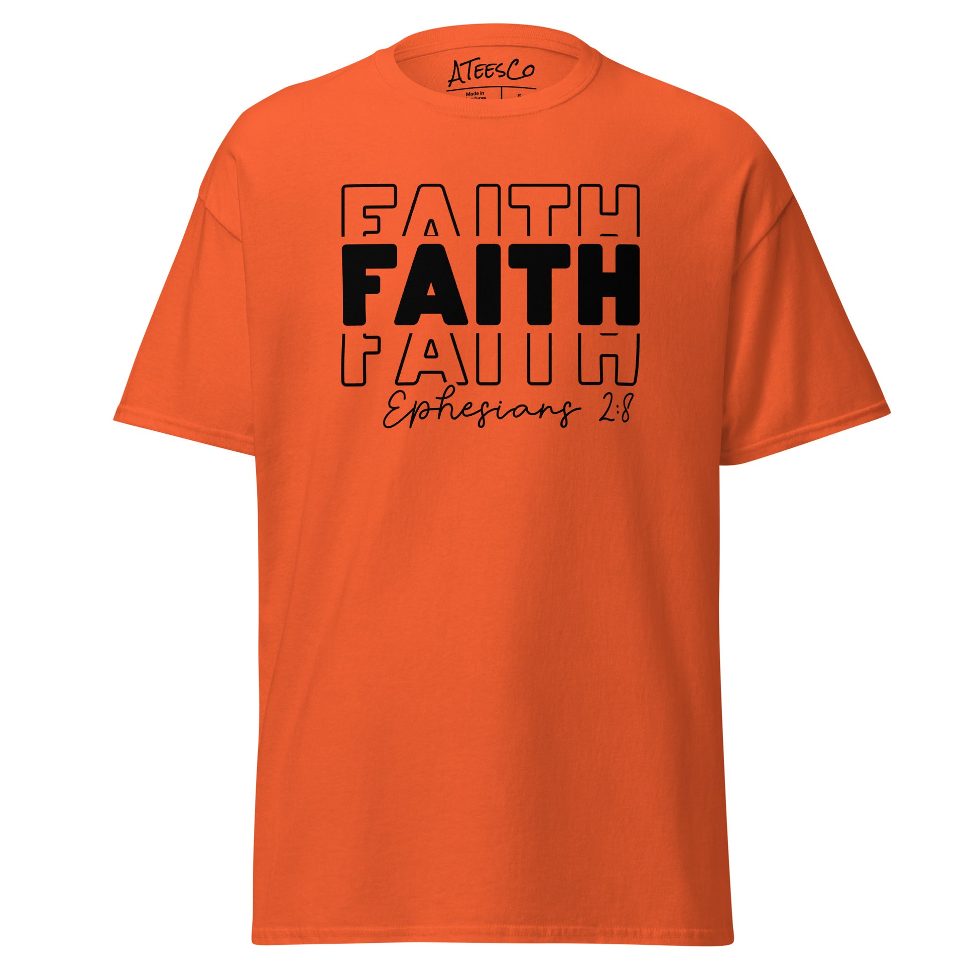 Faith Ephesians 2:8 T-Shirt (Message of Grace and Salvation) - Color: Orange