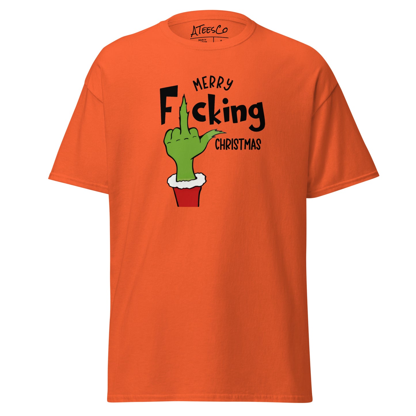 Merry F*cking Christmas grumpy Middle Finger Graphic Tee Shirt - Color: Orange - T-Shirt