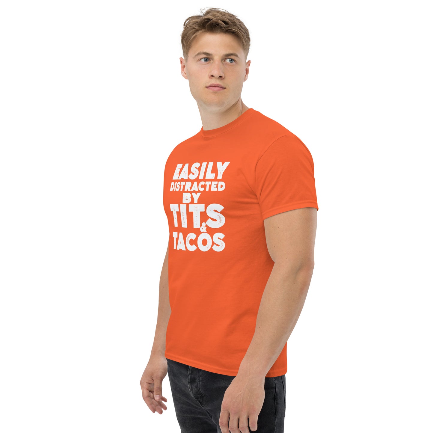 Easily Distracted by Tits and Tacos Graphic Tee Shirt - Color: Maroon