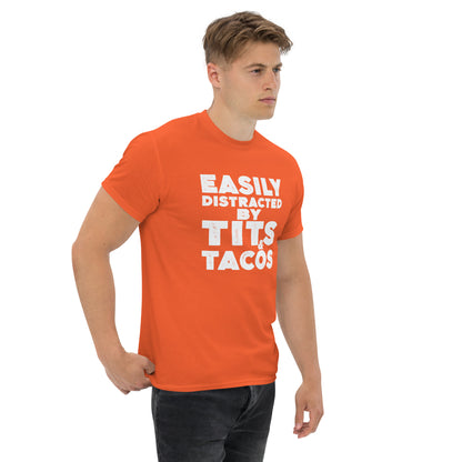 Easily Distracted by Tits and Tacos Graphic Tee Shirt