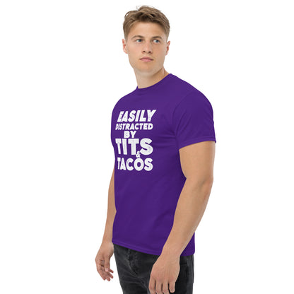 Easily Distracted by Tits and Tacos Graphic Tee Shirt - Color: Maroon