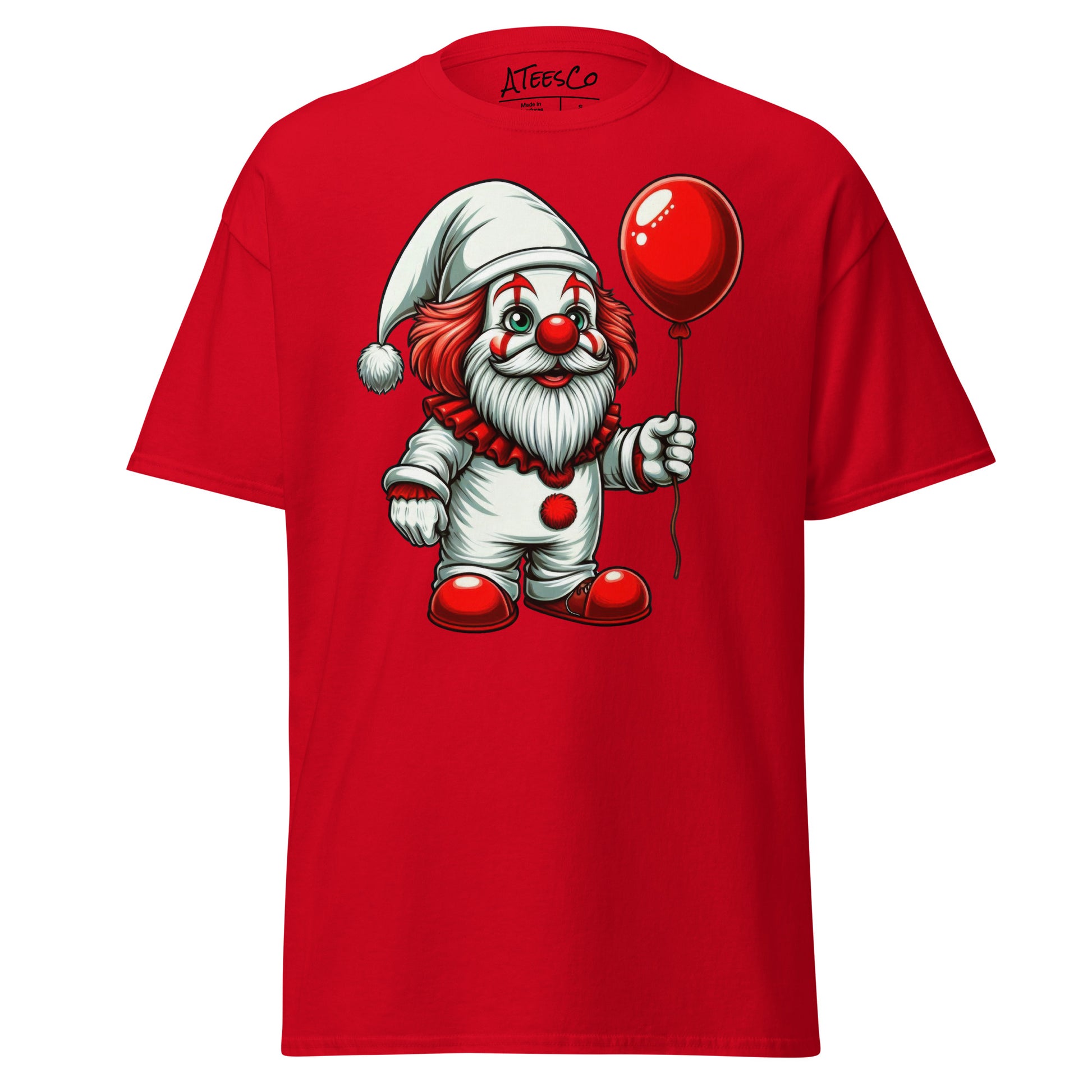 Scary Gnome with Red Balloon T-Shirt Color: Red