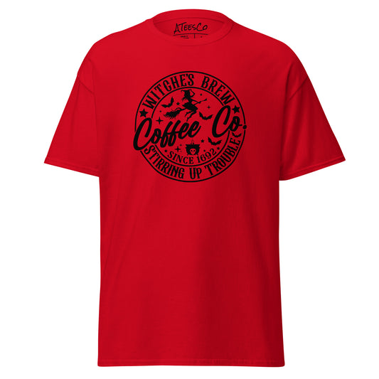 Witches Brew Coffee Co Stirring Up Trouble (Halloween) T-Shirt - Color: Red