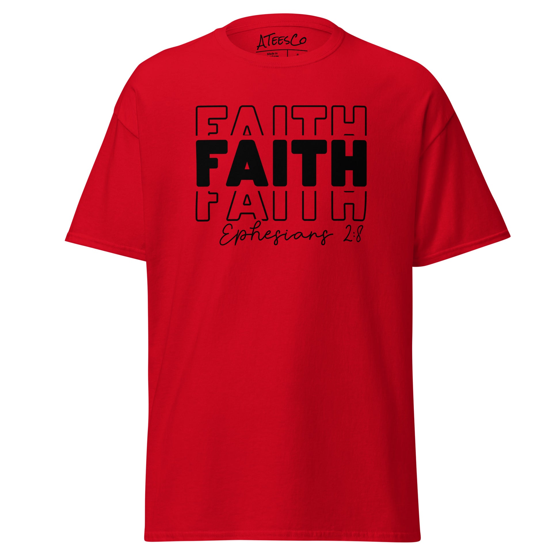 Faith Ephesians 2:8 T-Shirt (Message of Grace and Salvation) - Color: Red