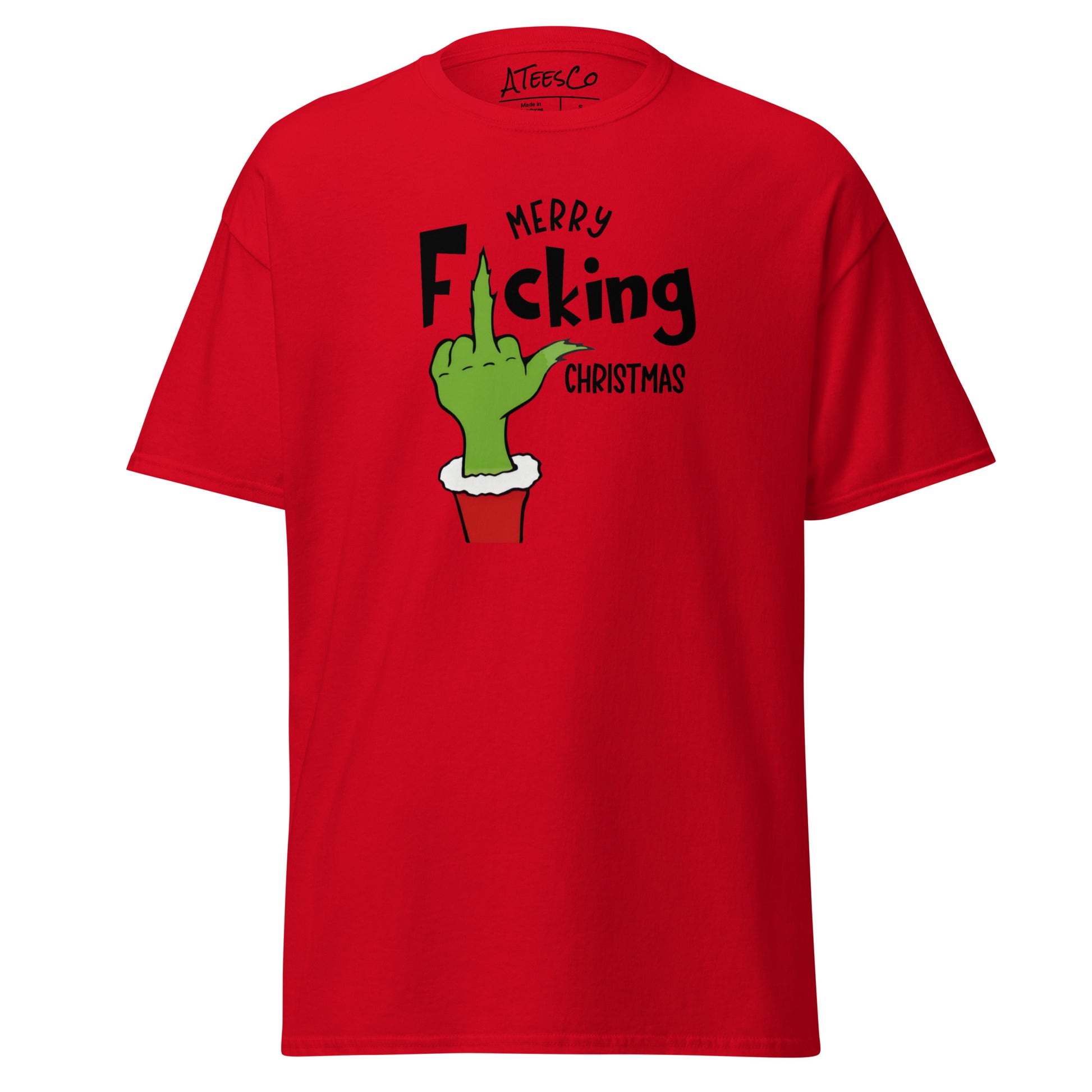 Merry F*cking Christmas grumpy Middle Finger Graphic Tee Shirt - Color: Red - T-Shirt