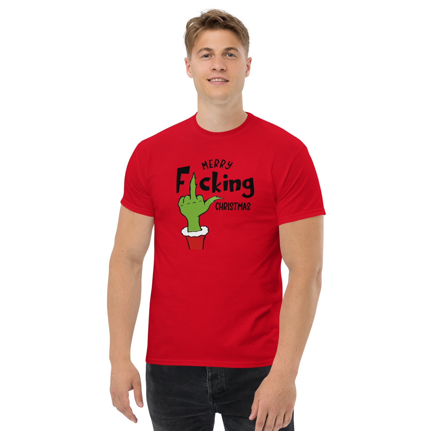 Merry F*cking Christmas grumpy Middle Finger Graphic Tee Shirt - Color: Red - T-Shirt