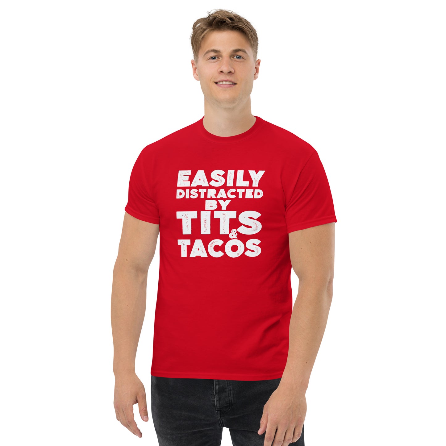 Easily Distracted by Tits and Tacos Graphic Tee Shirt