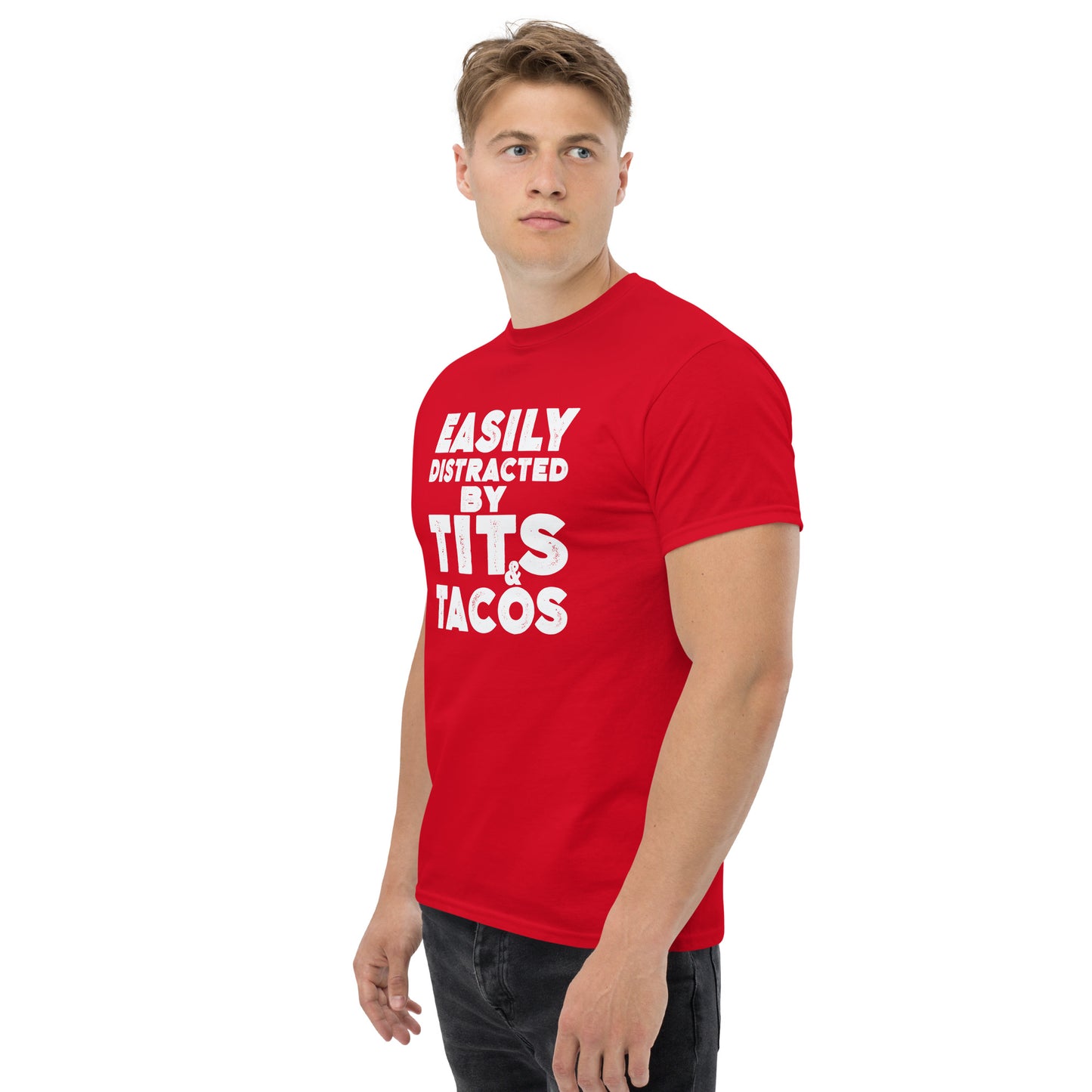 Easily Distracted by Tits and Tacos Graphic Tee Shirt