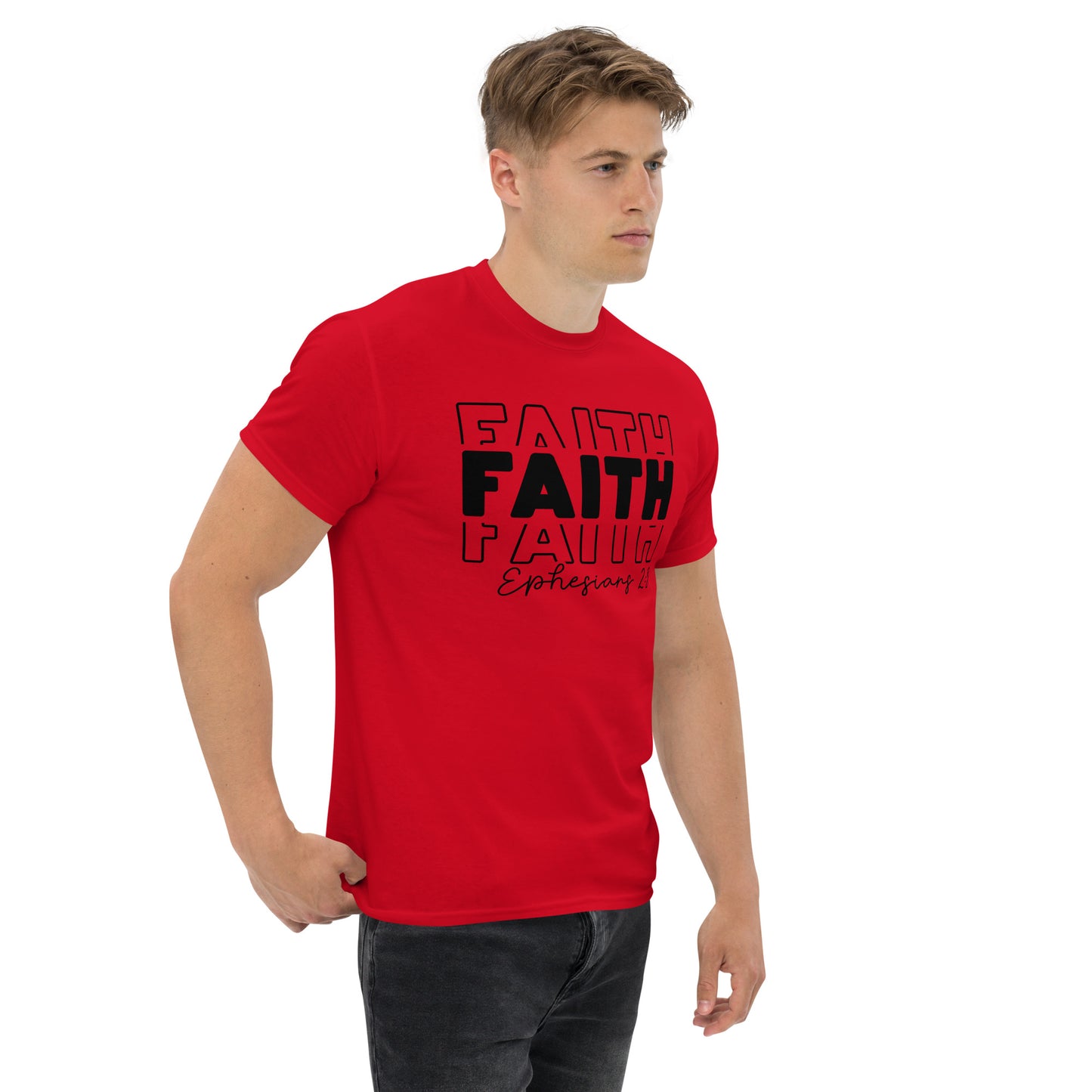 Faith Ephesians 2:8 T-Shirt (Message of Grace and Salvation) - Color: Red