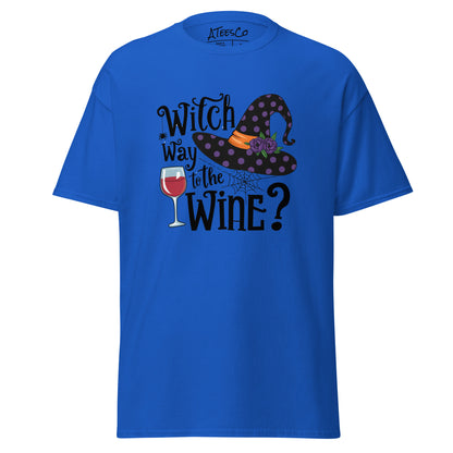 Witch Way To The Wine T-Shirt (Halloween Witch) Color: Royal