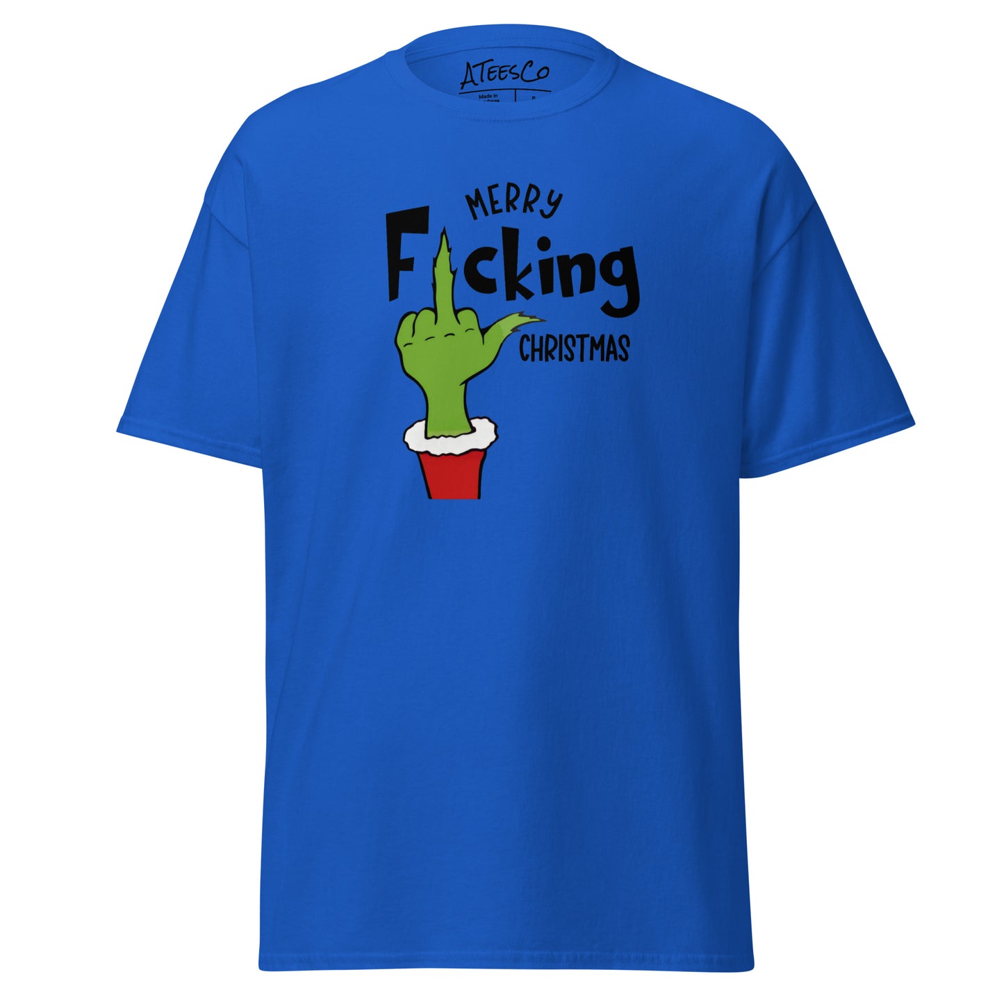 Merry F*cking Christmas grumpy Middle Finger Graphic Tee Shirt - Color: Royal - T-Shirt