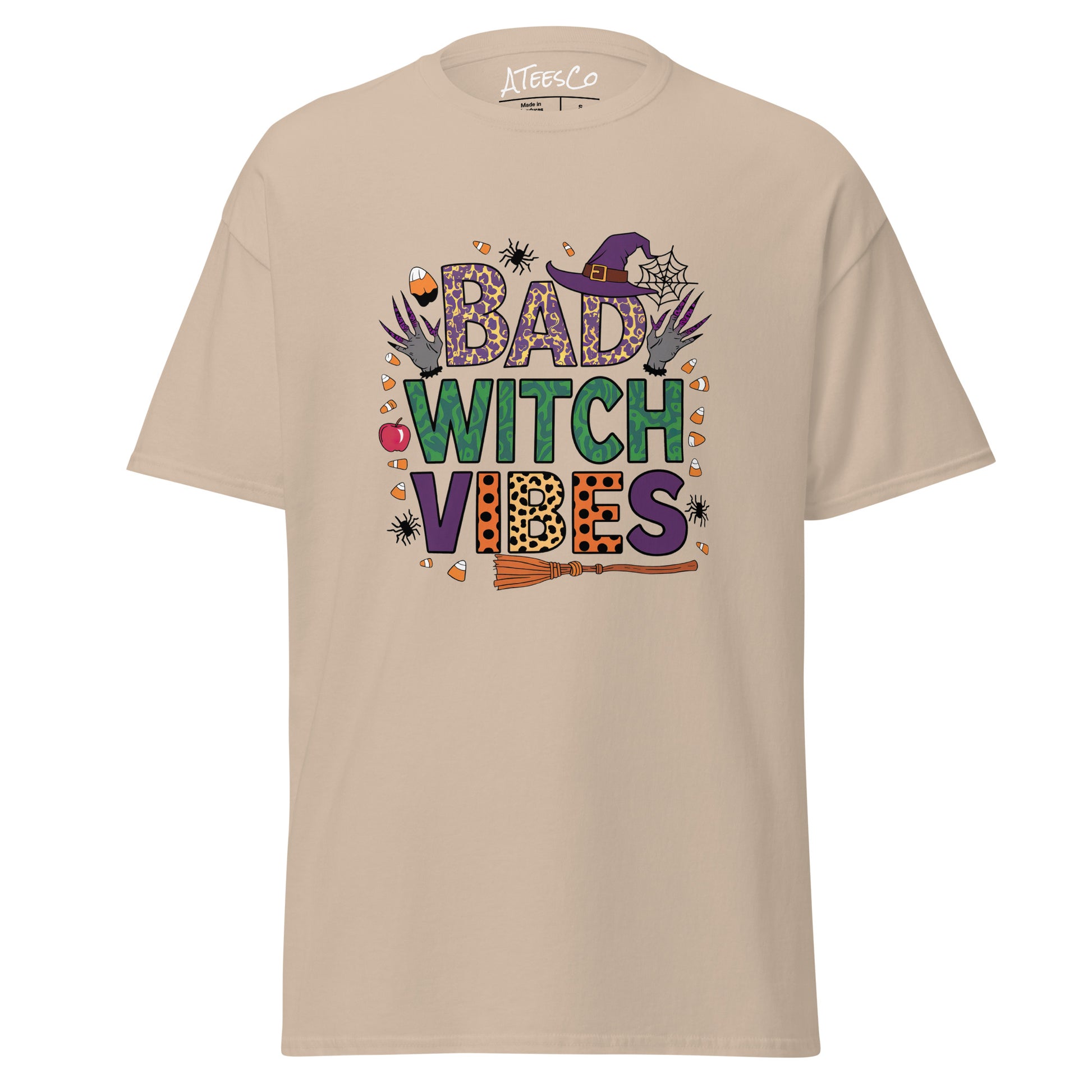 Bad Witch Vibes T-Shirt (Halloween Witch) Color: Sand