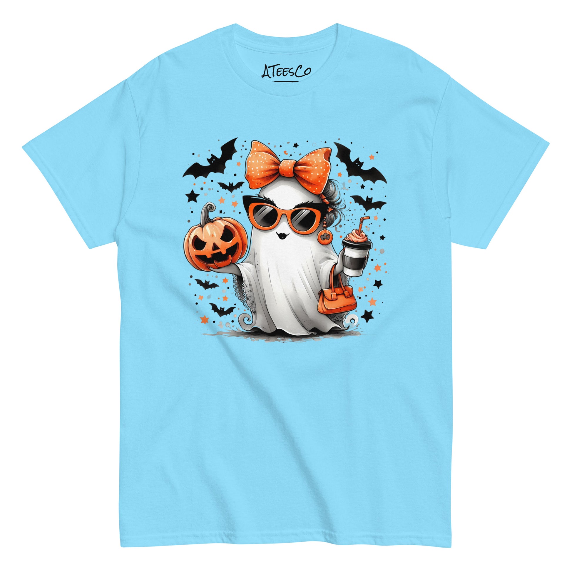 Cute Halloween Mom Ghost T-Shirt Color: Sky