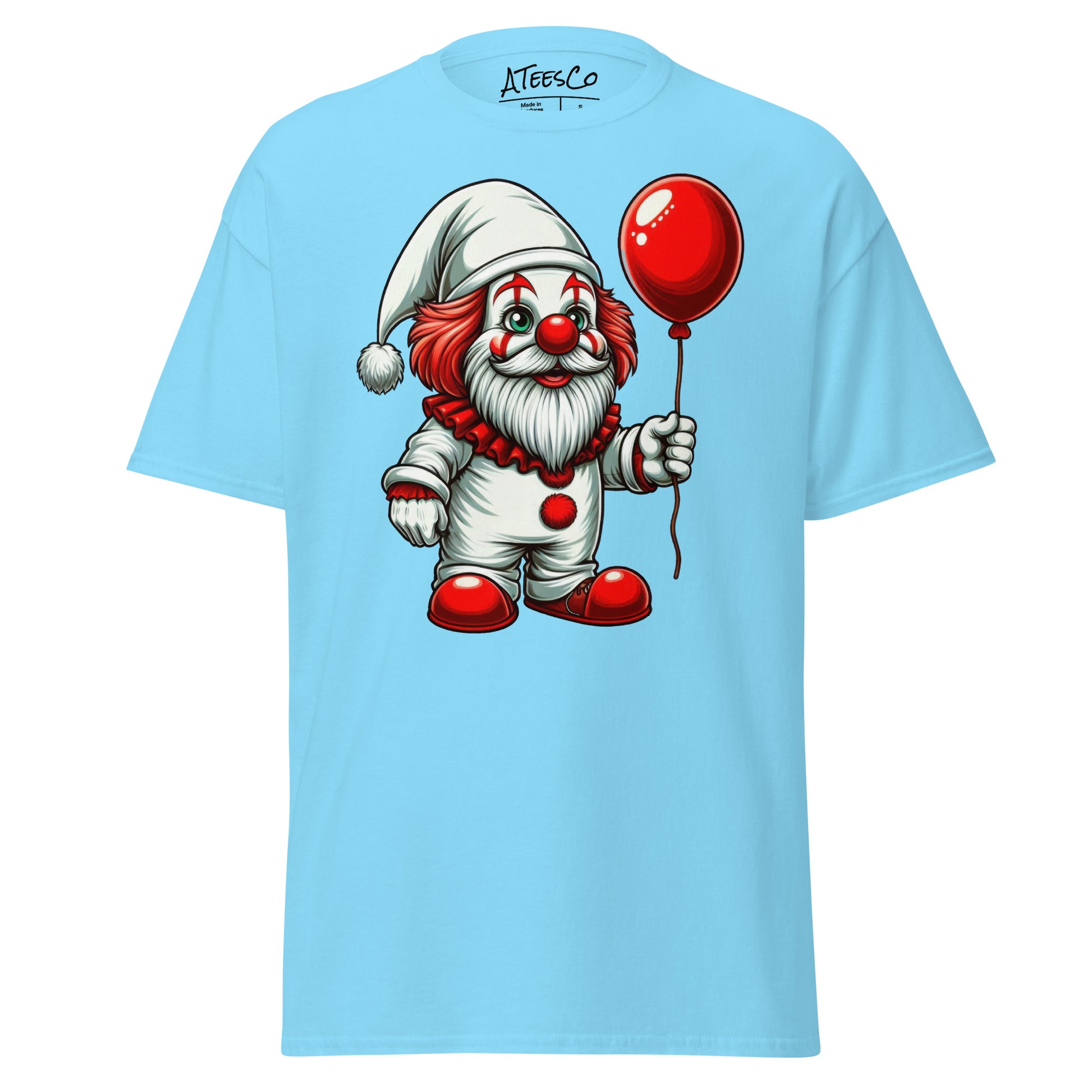 Scary Gnome with Red Balloon T-Shirt Color: Sky