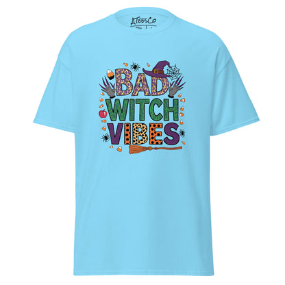 Bad Witch Vibes T-Shirt (Halloween Witch) Color: Sky