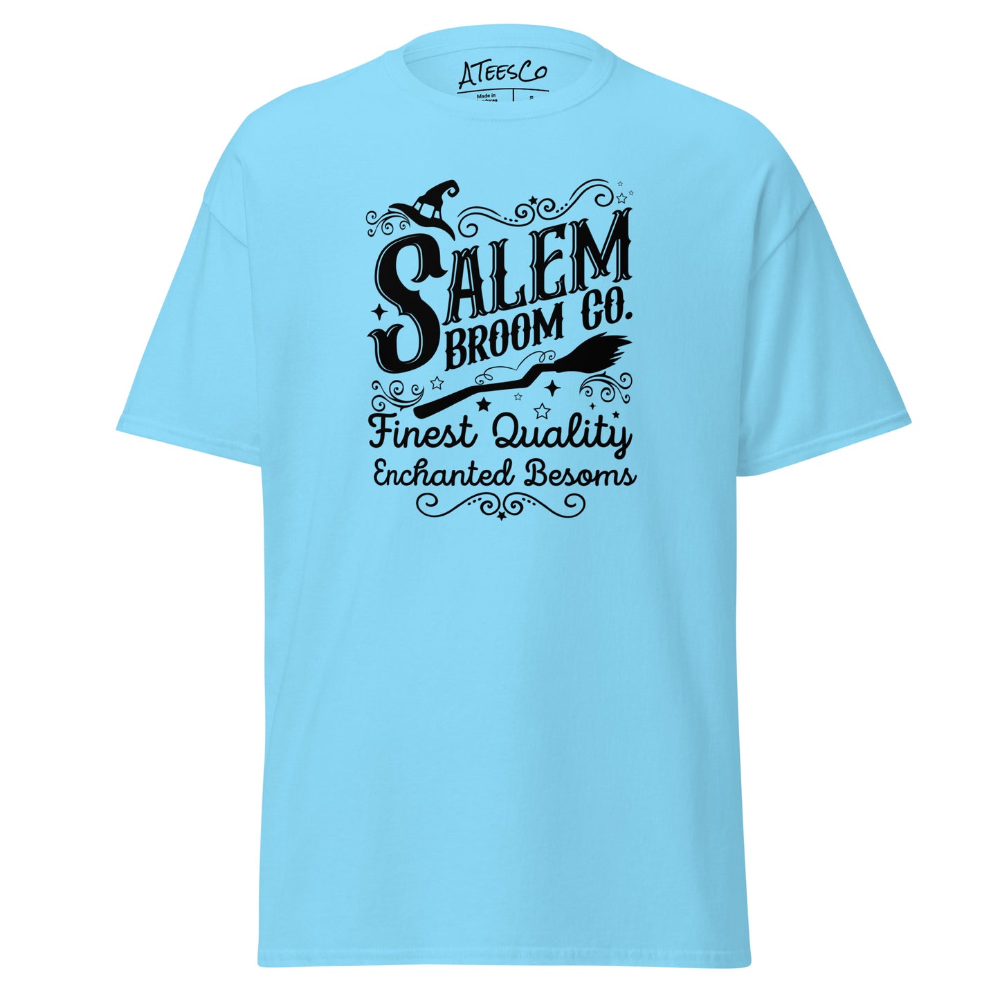 Salem Broom Co Finest Quality Enchanted Besoms (Halloween) T-Shirt Color: Sky