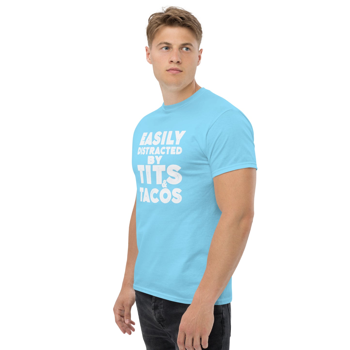 Easily Distracted by Tits and Tacos Graphic Tee Shirt - Color: Maroon