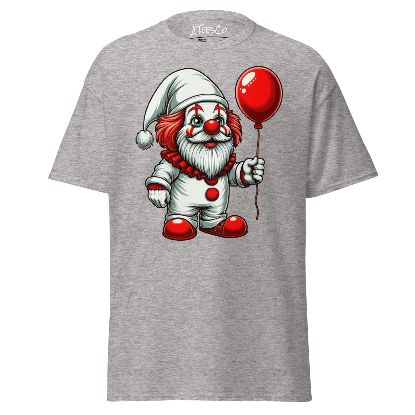 Scary Gnome with Red Balloon T-Shirt Color: Sport Grey