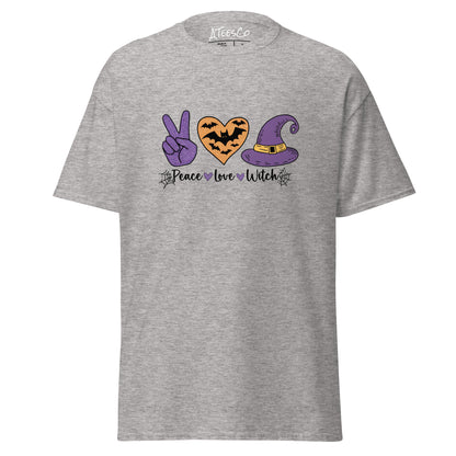 Peace Love Witch T-Shirt (Halloween Witch) Color: Sport Grey