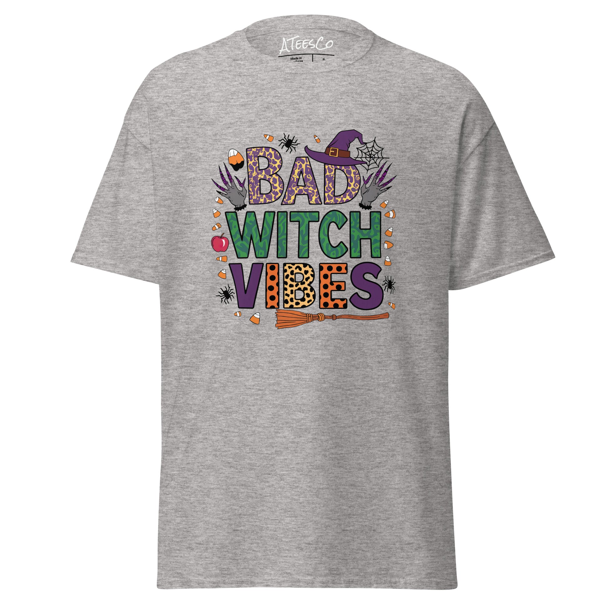 Bad Witch Vibes T-Shirt (Halloween Witch) Color: Sport Grey