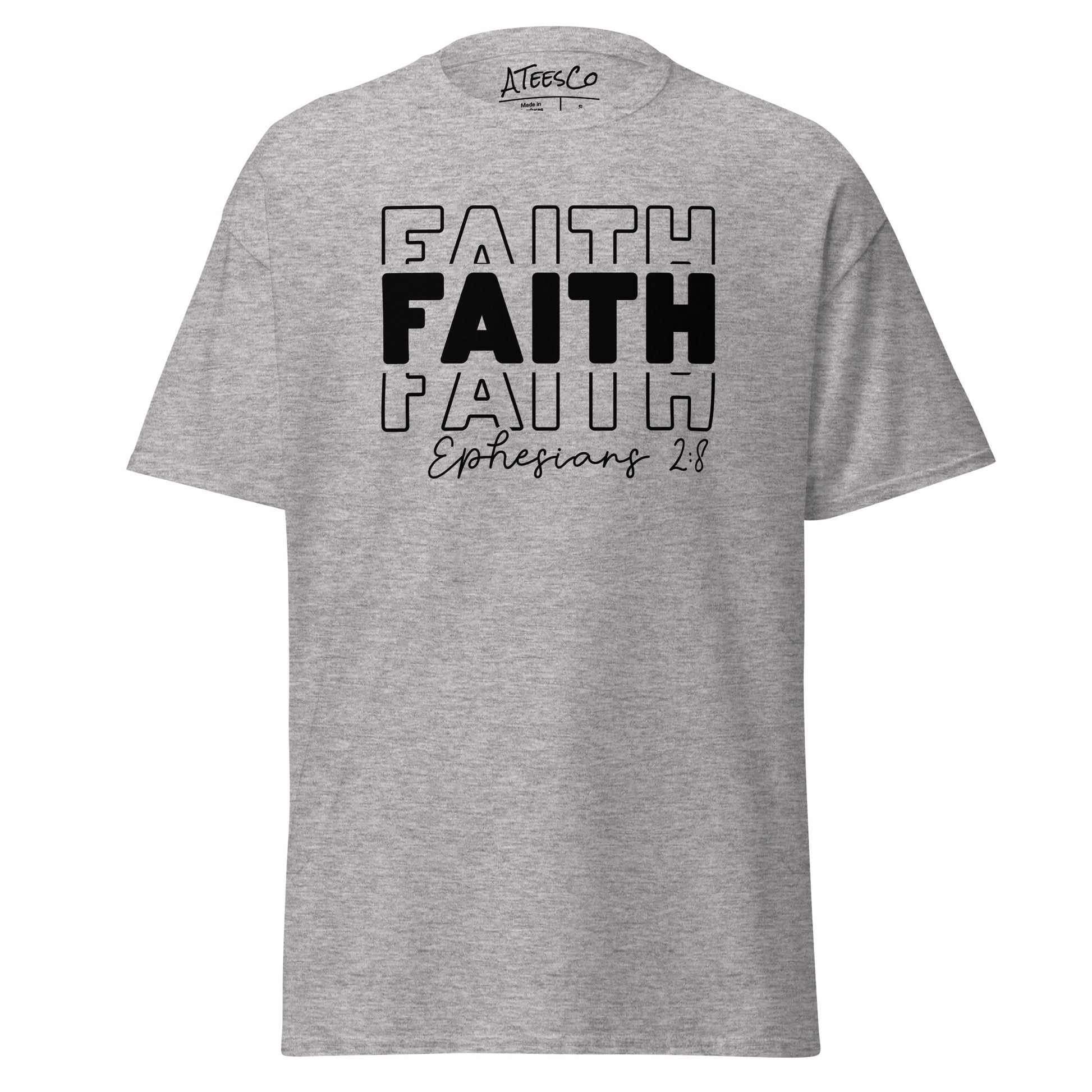 Faith Ephesians 2:8 T-Shirt (Message of Grace and Salvation) - Color: Sport Grey