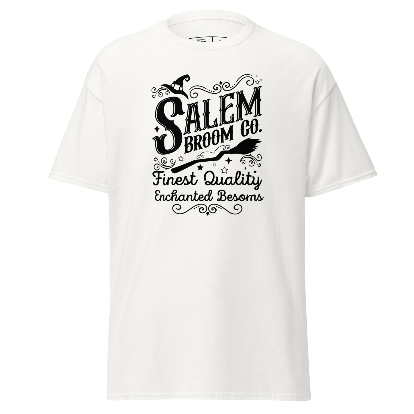 Salem Broom Co Finest Quality Enchanted Besoms (Halloween) T-Shirt Color: White