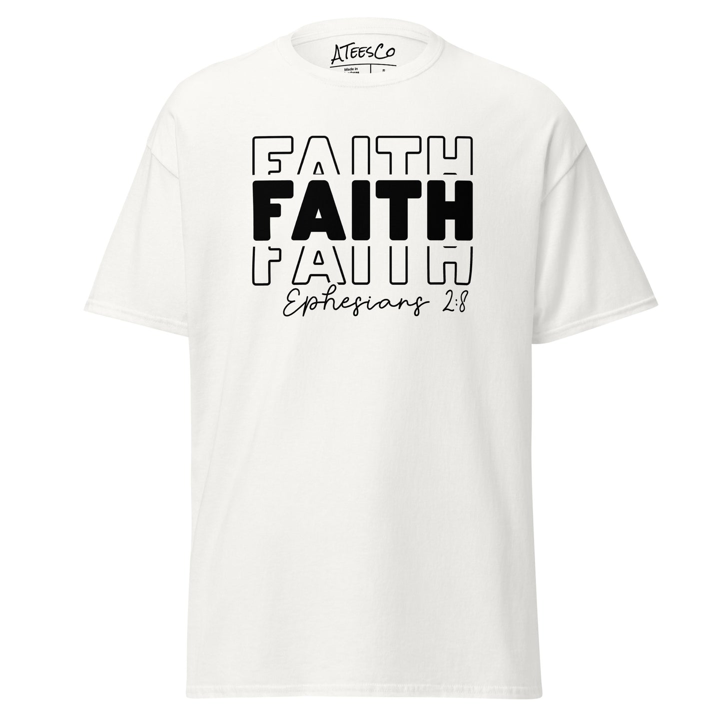 Faith Ephesians 2:8 T-Shirt (Message of Grace and Salvation) - Color: White