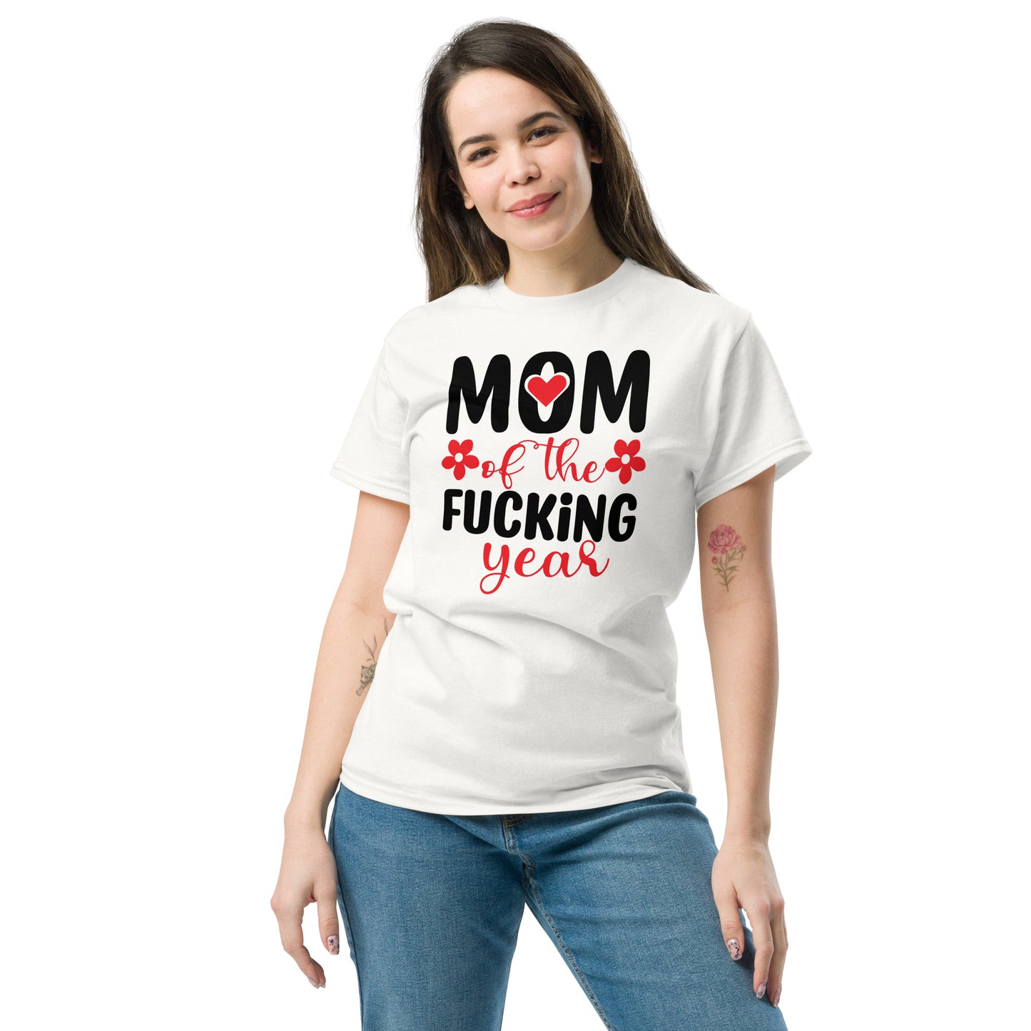 Mom of the Fucking Year Graphic Tee Shirt - Color: White - T-Shirt