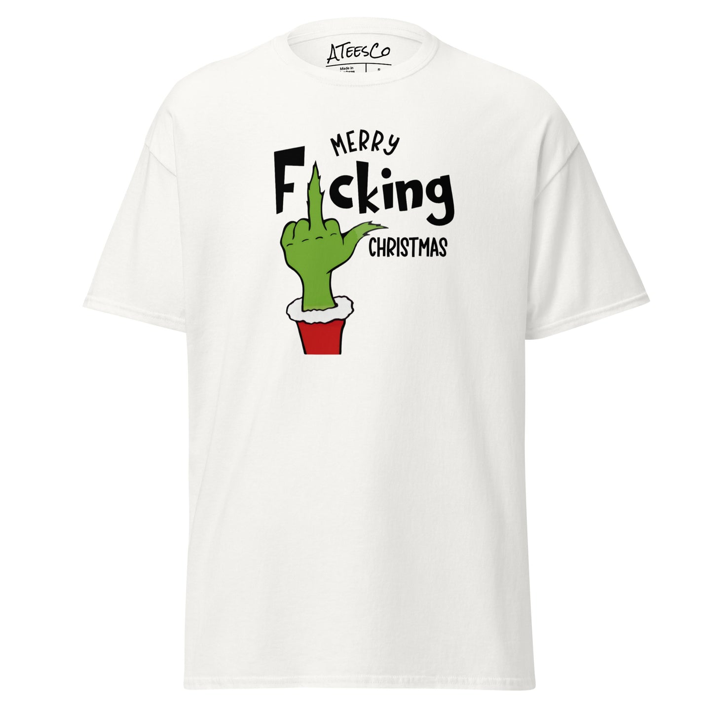 Merry F*cking Christmas grumpy Middle Finger Graphic Tee Shirt - Color: White - T-Shirt