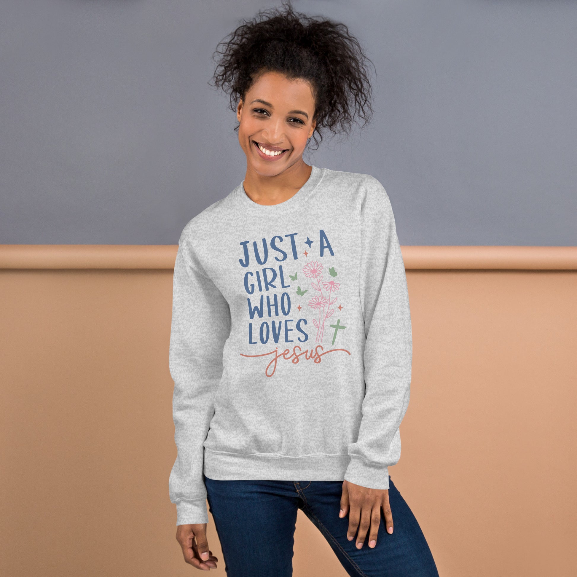 Just A Girl Who Loves Jesus Sweatshirt - Color: Ash