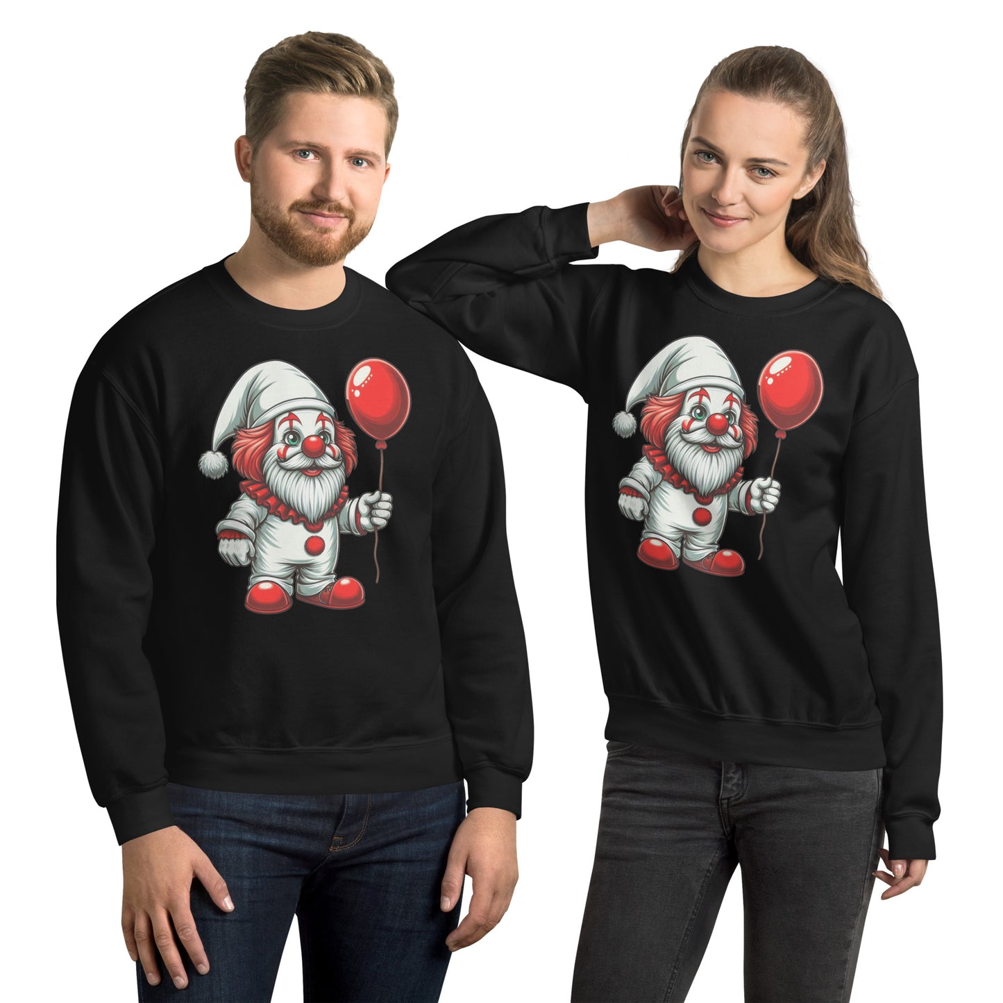 Scary Gnome with Red Balloon Sweatshirt Color: Black