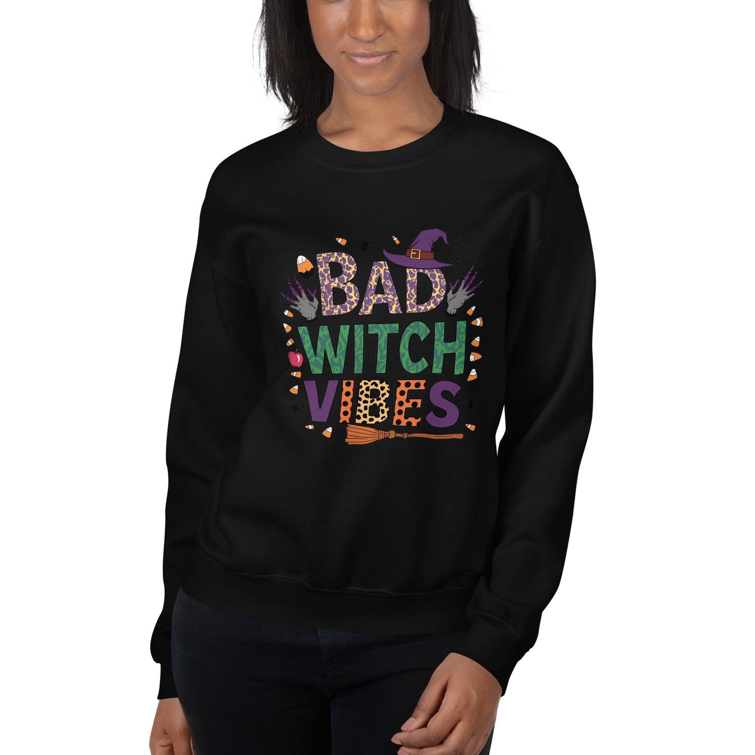 Bad Witch Vibes Sweatshirt (Halloween Witch) - Color: Black