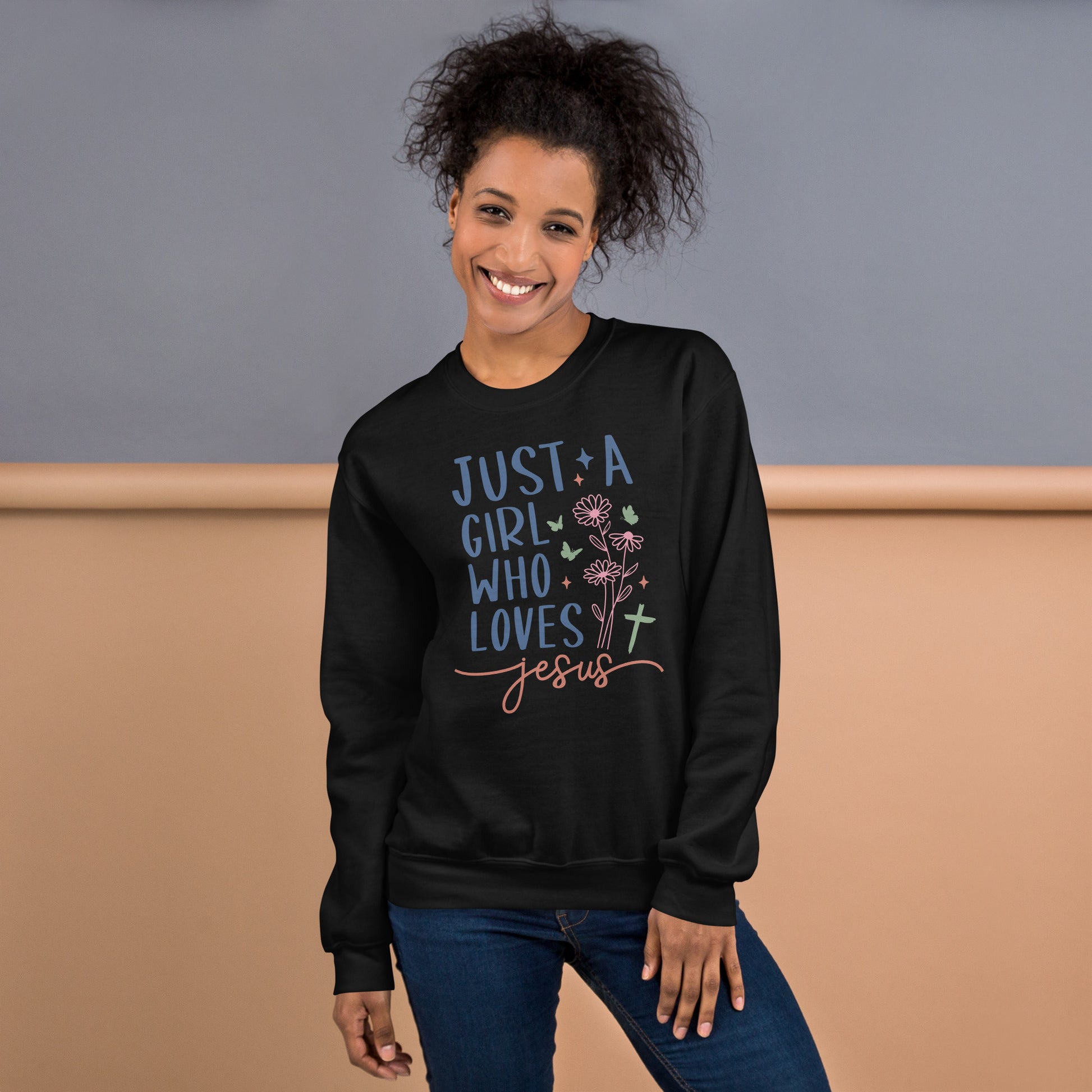 Just A Girl Who Loves Jesus Sweatshirt - Color: Black