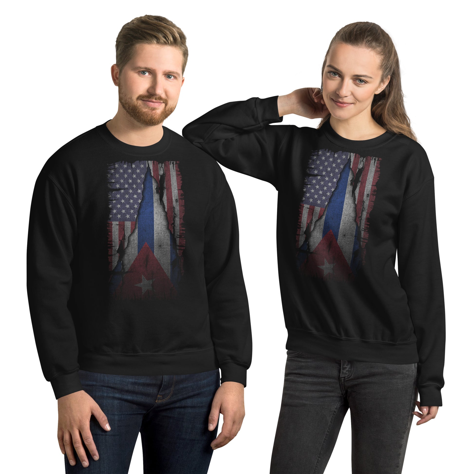 Cuban American Flag Sweatshirt – Vintage Heritage Style Color: Black
