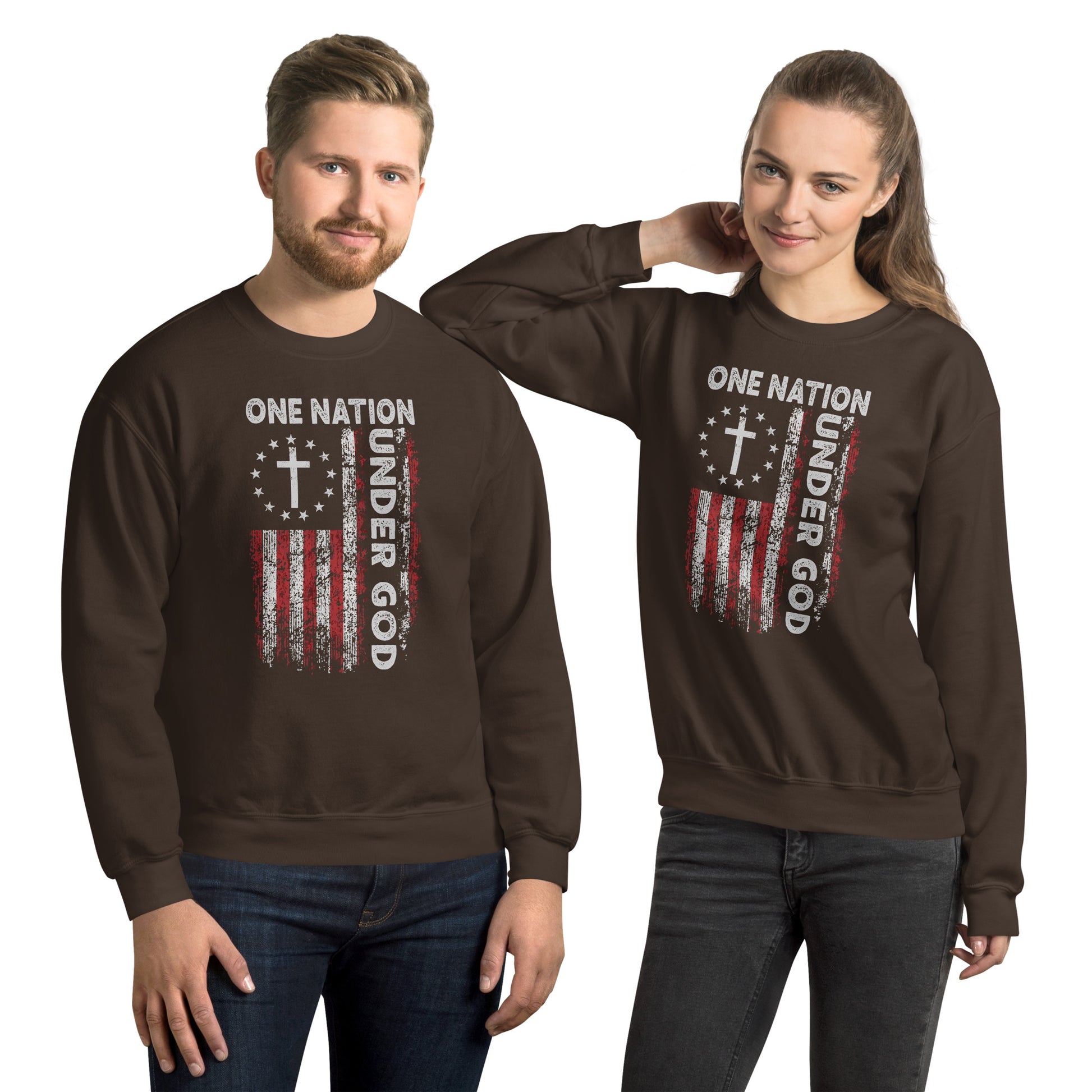 One Nation Under God Sweatshirt (God and Country) - Color: Dark Chocolate