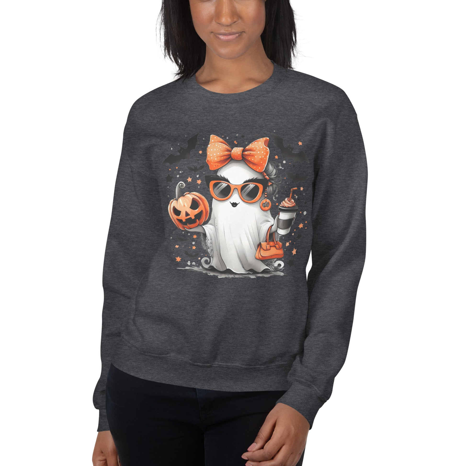 Cute Halloween Mom Ghost Sweatshirt Color: Dark Heather