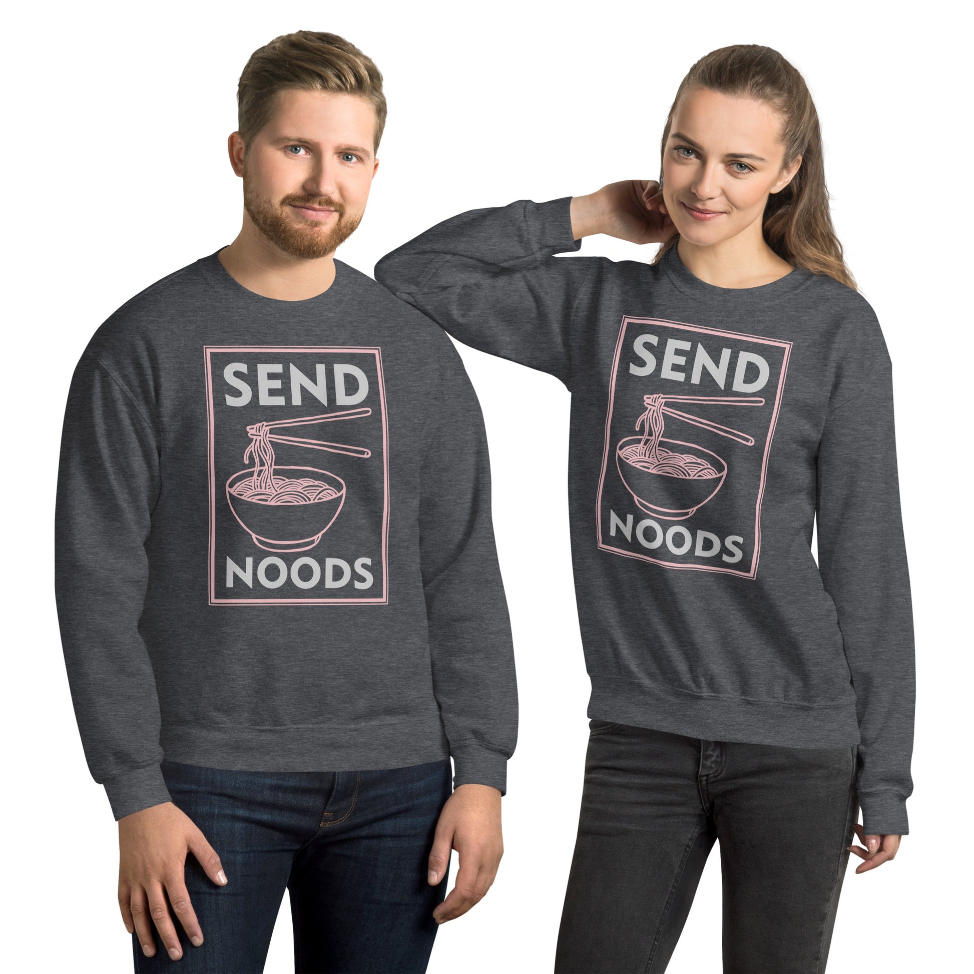 Send Noods Sweatshirt (Funny Noodle Humor) - Color: Dark Heather