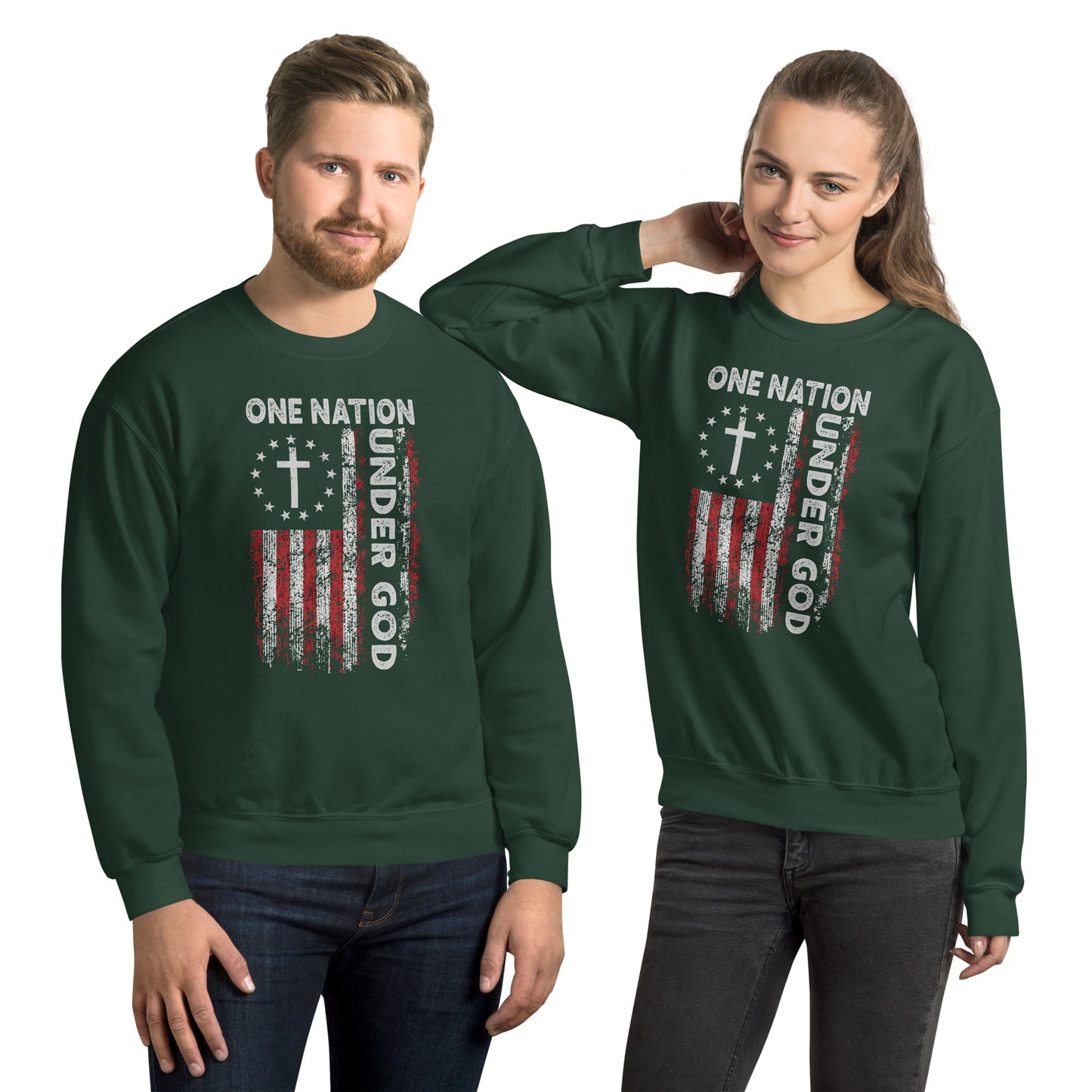 One Nation Under God Sweatshirt (God and Country) - Color: Forest Green