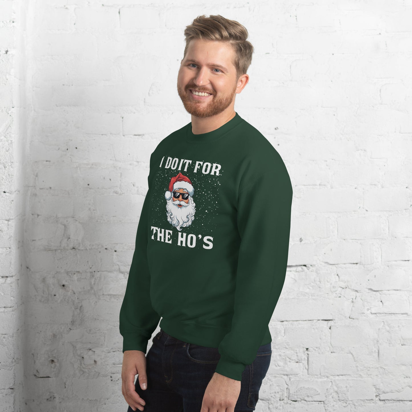 I Do It for the Ho's - Christmas Santa Sweatshirt - Color: Black