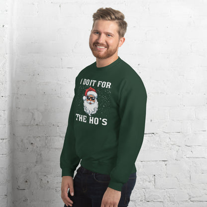 I Do It for the Ho's - Christmas Santa Sweatshirt - Color: Black