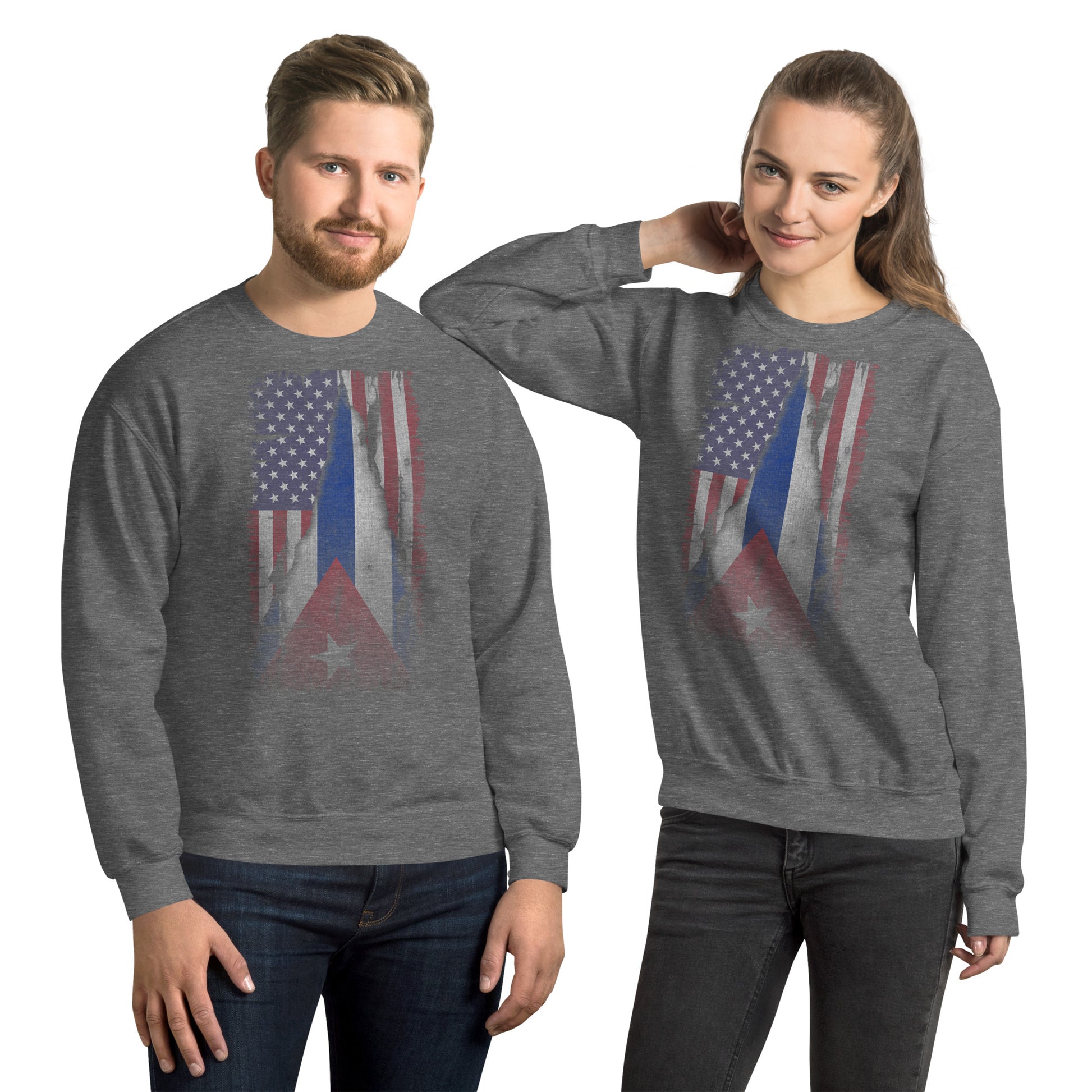 Cuban American Flag Sweatshirt – Vintage Heritage Style Color: Graphite Heather