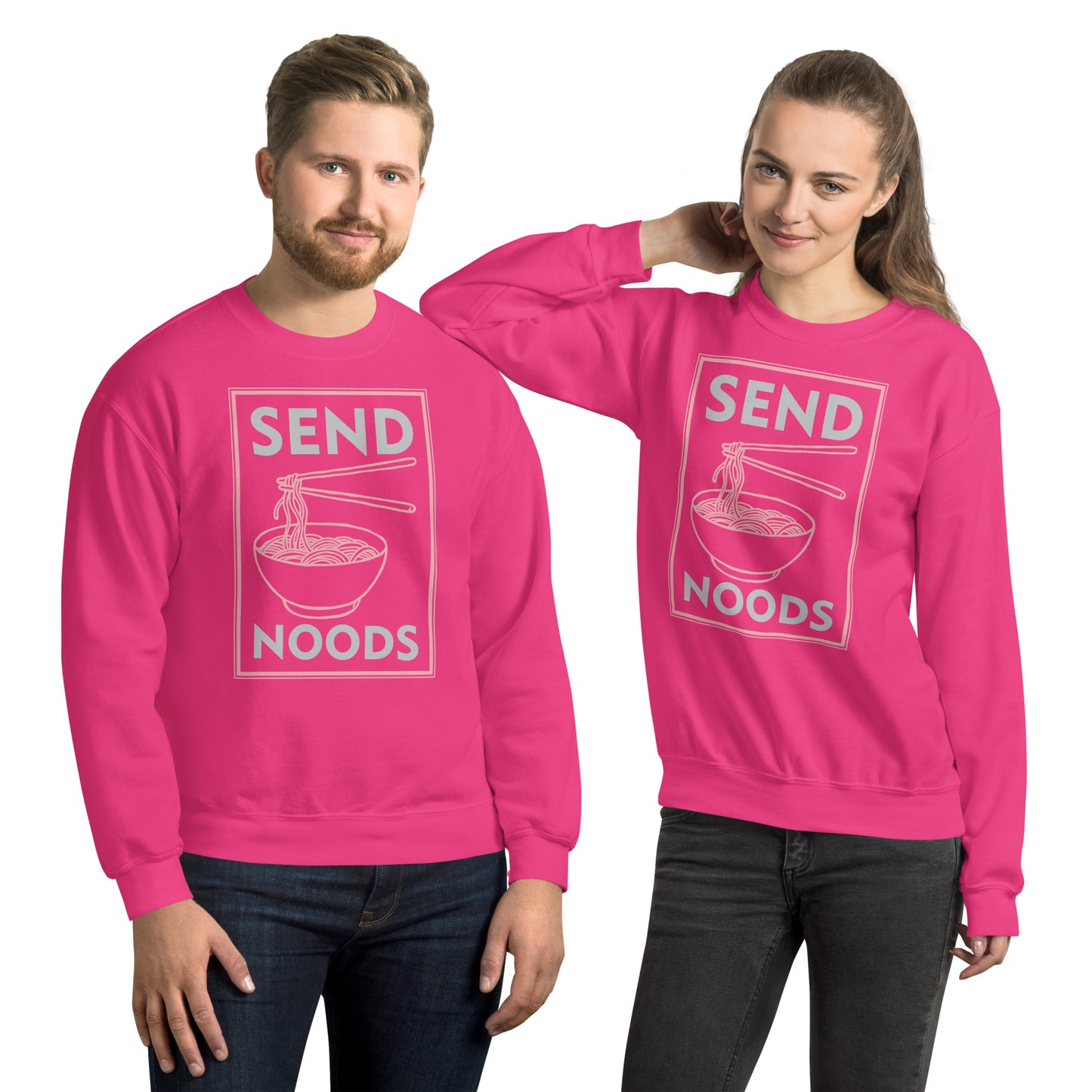 Send Noods Sweatshirt (Funny Noodle Humor) - Color: Heliconia