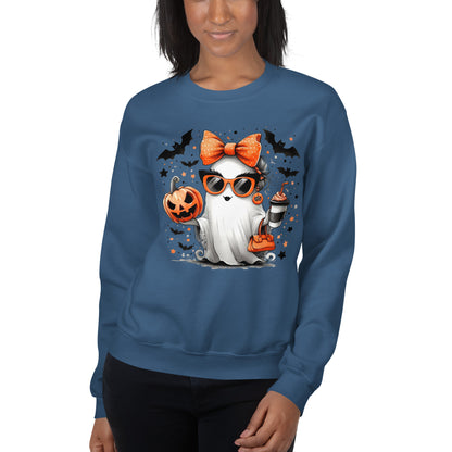 Cute Halloween Mom Ghost Sweatshirt Color: Indigo Blue