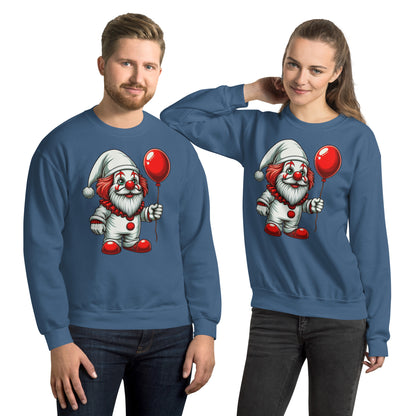 Scary Gnome with Red Balloon Sweatshirt Color: Indigo Blue