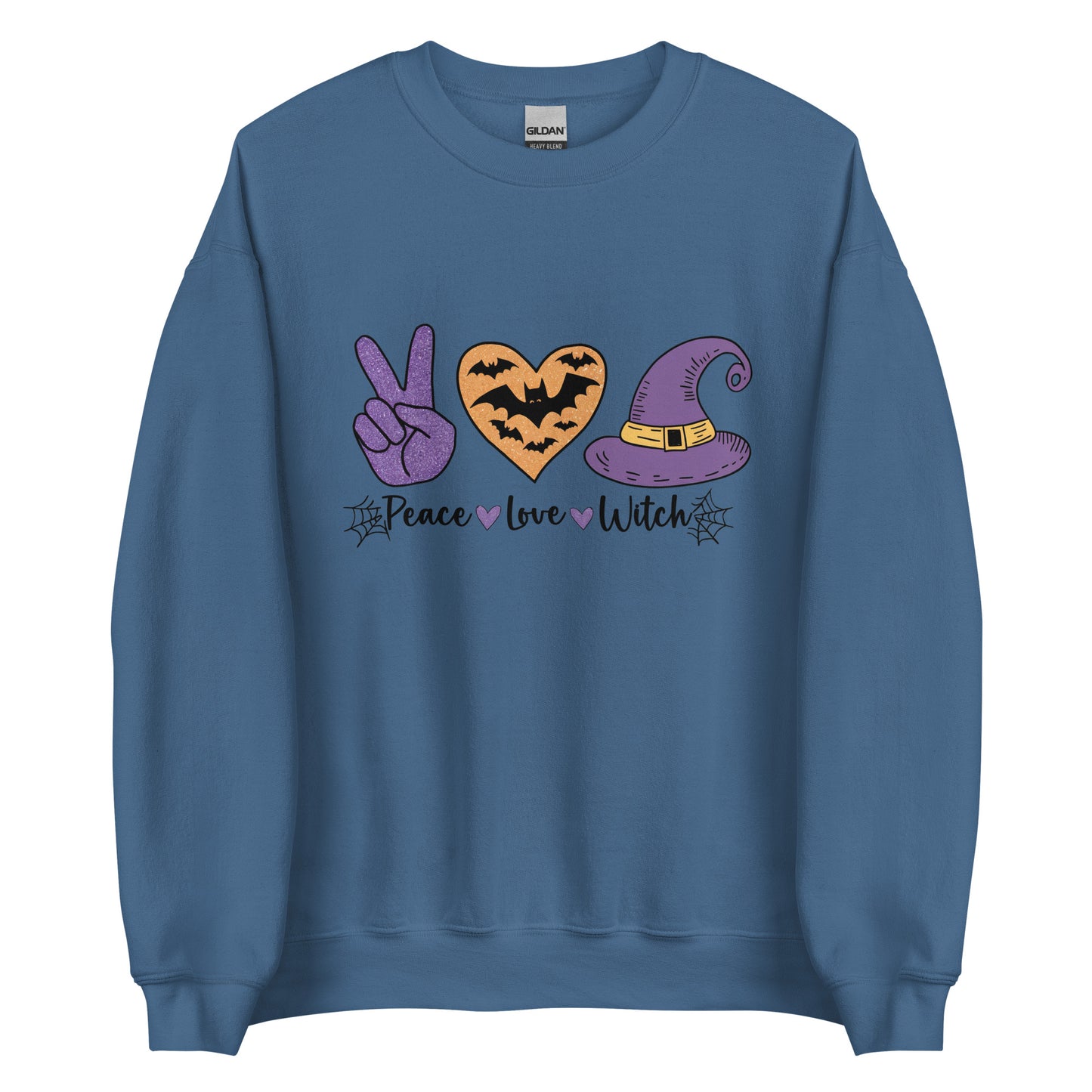 Peace Love Witch Sweatshirt (Halloween Witch) Color: Indigo Blue