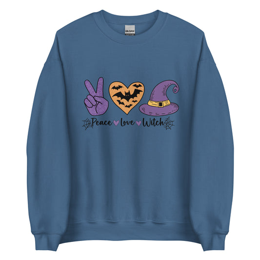 Peace Love Witch Sweatshirt (Halloween Witch) Color: Indigo Blue