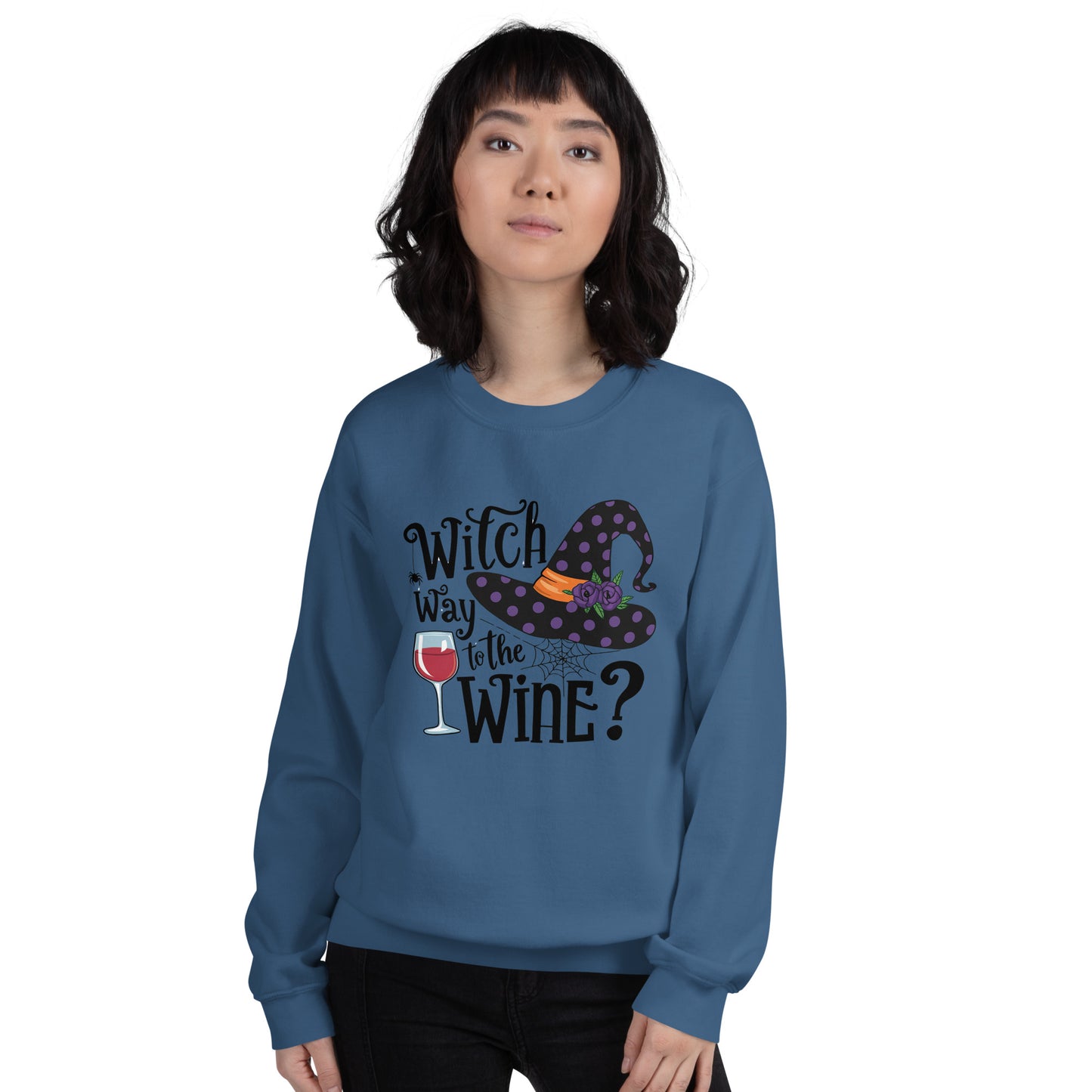 Witch Way To The Wine Sweatshirt (Halloween Witch) Color: Red