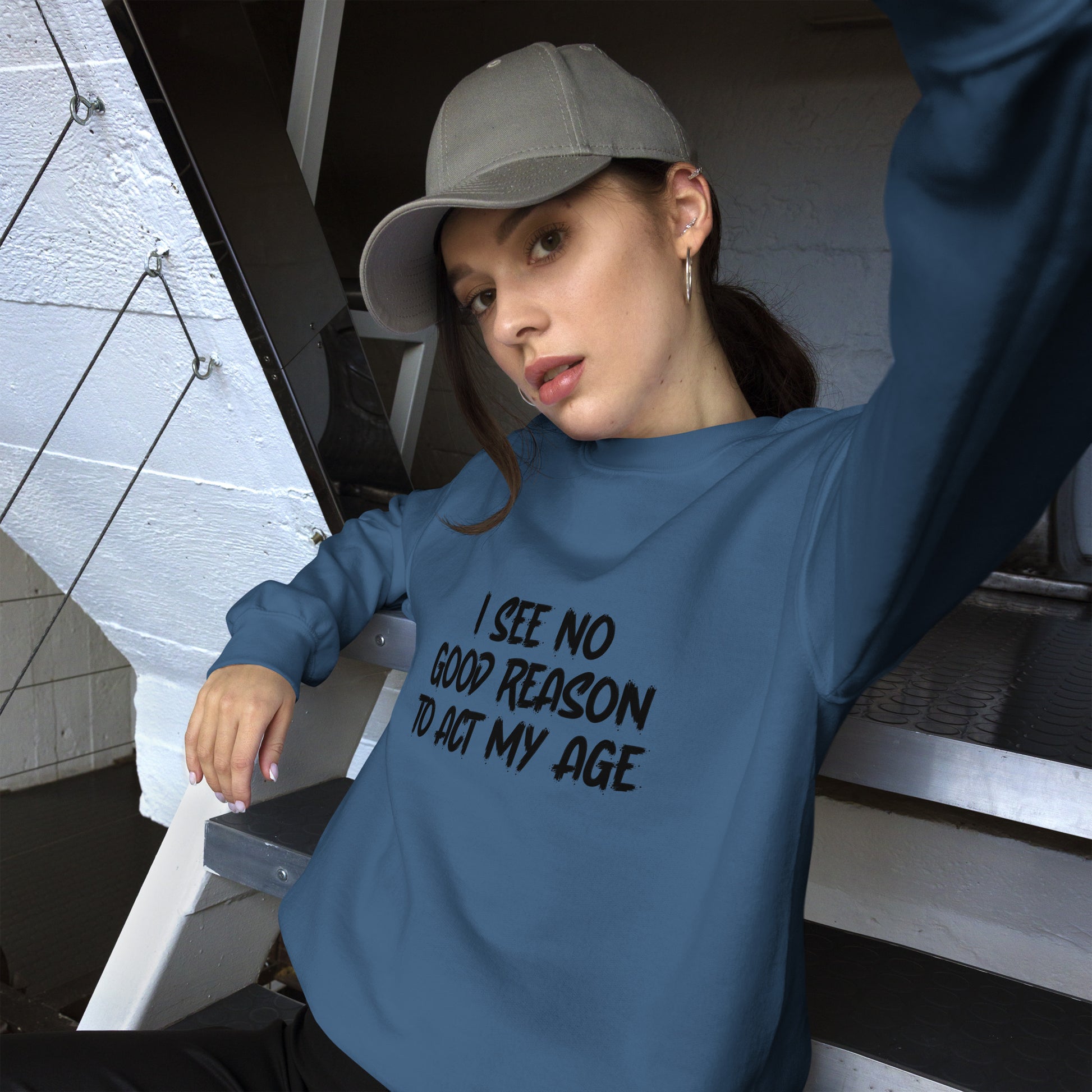 I See No Good Reason To Act My Age Sweatshirt - Color: Red - Sweatshirt Gildan 18000