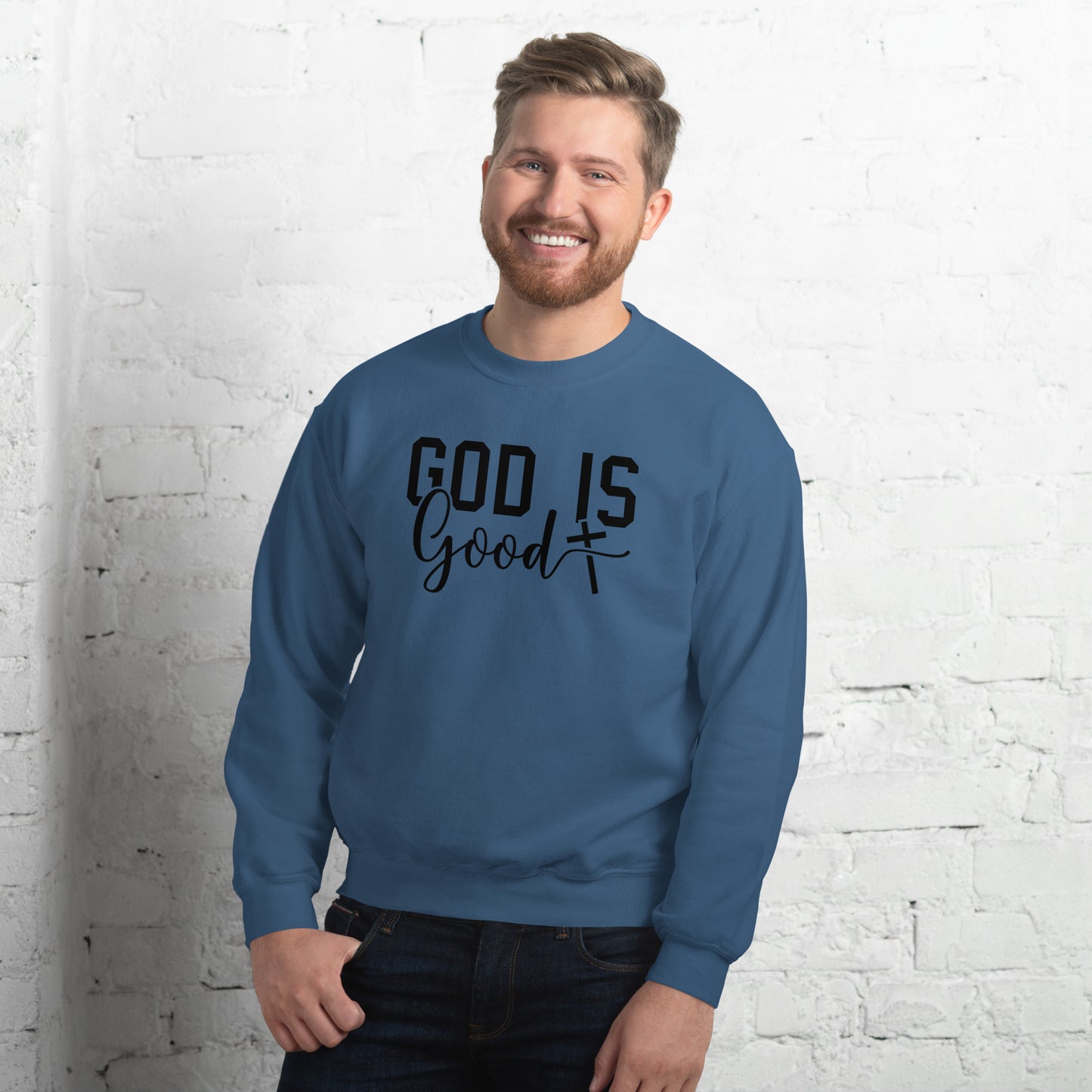 God is Good Sweatshirt - Color: Red - Sweatshirt Gildan 18000